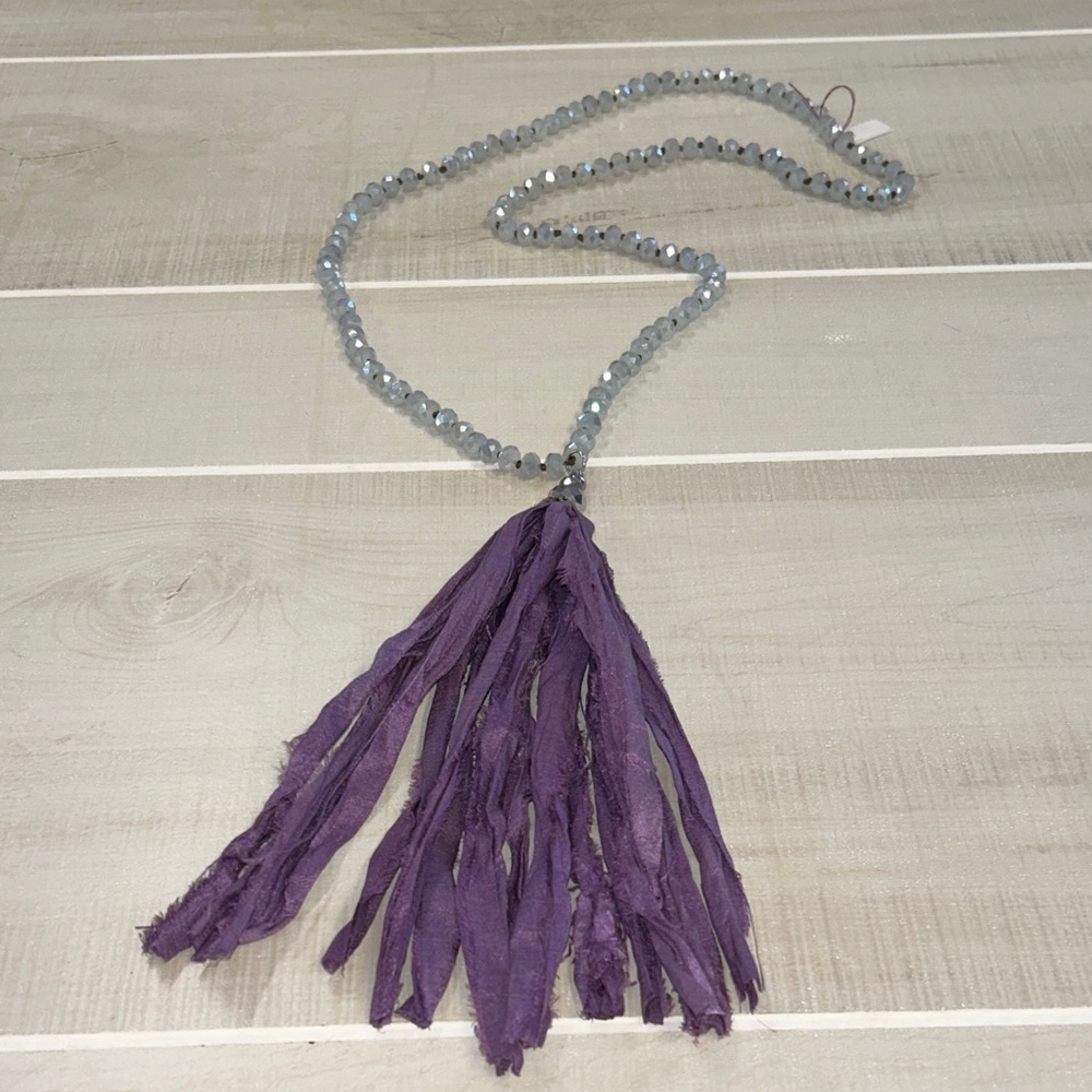 Chic Purple and Gray Tassel Necklace